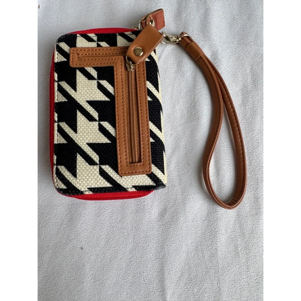 Spartina 449 Daufuskie Island Linen Leather Wristlet Wallet Black White Red boho